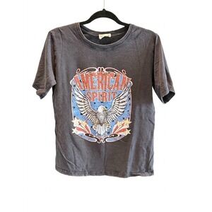 Refined Canvas American Spirit Eagle Graphic Tee Charcoal Gray Distressed Large
